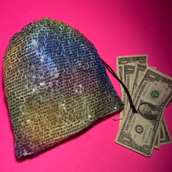 Sequin Stripper Money Bag Wristlet Rainbow Iridescent Bling Rave Dance wear Club - Picture 11 of 15